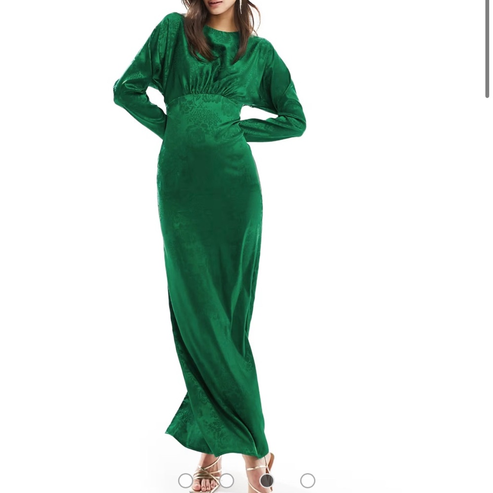 Flounce London Tall satin maxi dress with kimono sleeve in emerald green